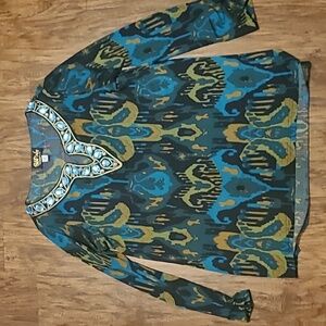 Vintage Bob Mackie Teal and Gold Embellished Top Tunic SIZE Med